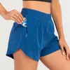 LL Women's Yoga Set Shorts with Zipper Pockets Fitness Women's Leisure Sports Girls' Fake Two Piece Sports Fitness Shorts 13 colors