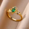 Band Rings Vintage Green Crown Thanksgiving Rings for Women Gold Plated Stainless Steel Hug Love Ring Aesthetic Jewelry R231130