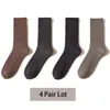 Men's Socks Winter Men Solid Color Thicked Soft Thermal Warm High Quality Men's Mid Tube Hiking Sports Crew Casual 4 Pairs Lot