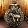 Montres De Poche Vintage Élégant Éléphant Asiatique Mini Taille Bronze Quartz Collier Montre Chiffres Arabes Rétro Petite Horloge Cadeaux Hommes Femmes