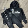 Men s hoodies tröjor helvete vintage tvätt svart nödbiten tryck tjock bomull 1 etikett högkvalitativ par hoodie byxor 231130