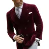 Mens Suit Blazers Burgundy Velvet Blazer Double Breasted Dinner 재킷 우아한 흡연복 코트 231129