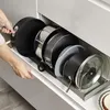 Organização retrátil pote tampa suportes de aço inoxidável cozinha gaveta rack armazenamento pan placa corte secagem panelas organizador