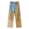 Women's Two Piece Pants KONDALA Vintage Tie Dye Print Women Suit Single Breasted Blouse Straight Long Loose Fashion 2023 Summer Boho Sets