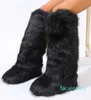 Botas de neve femininas de inverno, botas longas de pele falsa, plataforma de pelúcia quente, botas altas até o joelho, ao ar livre, fofas, acima do joelho