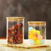 Bouteilles De Stockage 1 PCS Mason Pot De Bonbons Pour Épices Verre Bambou Couverture Conteneur Bocaux Avec Couvercles Cookie Cuisine Et En Gros