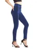 Kvinnors leggings ljcuiyao falska jeans fast färg kvinnor elastiska tights sömlösa ficka plus storlek jegings yoga blyertsbyxor s-3xl
