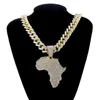 Fashion Crystal Africa Map Pendant Necklace For Women's Hip Hop Accessories Smycken Halsband Choker Cuban Link Chain Gift288s