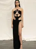 Party Dresses Cryptographic Fashion Black Halter Cut Out Hight Waist Split Long Dress Women Club Sexy Backless Maxi Clothes 230428