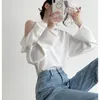 Women's Blouses 2023 Temperament French Ruffled Edge Off-shoulder White Shirt Women's Design Sense Early Spring Shaved Shoulder