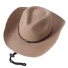 Breda randen hattar unisex massivt band cowboy strå hatt ko huvud stekt deg vridning andas solskade kvinnor fashionabla läder