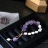 Strand Trendy Romantic Natural Stone Amethyst Bracelet Genuine Freshwater Pearl Beaded Handmade Stainless Steel For Women