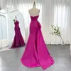 Luxurious Fuchsia Mermaid Prom Dresses Sleeves Strapless Illusion Evening Gowns African Evening Dresses Up Back Gorgeous