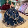 Granatowy błyszczące sukienki Quinceanera aplikacje koraliki koronkowe koraliki suknia balowa księżniczka słodka 16 -letnia dziewczyna vestidos de 15 anos xv