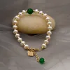 Łańcuch luksusowy zielony kamień vintage barokowa moda naturalna bransoletka perłowa dla kobiet dziewczęta mankieta bransoletka koreańska biżuteria prezenty 231130