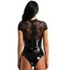 Sexy Costume Glossy Faux Leather Women Sex Catsuit Sexy Lingerie Transparent Female Bodysuit Hot Erotic Underwear Ladies See Through Leotard