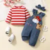 Ensembles de vêtements Citgeett automne noël infantile bébé filles tenue à manches longues rayé T-shirt broderie salopette et bandeau ensemble de vêtements 231129