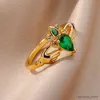 Band Rings Vintage Green Crown Thanksgiving Rings for Women Gold Plated rostfritt stål Hug Love Ring Estetiska smycken R231130