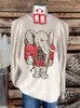 Kvinnors hoodies elegant kontrastfärg elefant tryck tröja puffhylsa tröjor