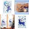 Pegatinas de pared, pegatina de cristal para ventana de Navidad, decoraciones navideñas de copos de nieve de alce para el hogar, calcomanías para habitación de niños, año Navidad