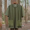Camisetas masculinas Camiseta masculina Mangas curtas 2 bolsos camisetas de estilo militar acampamento vintage para caminhadas ao ar livre