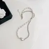 Chains 925 Sterling Silver Necklace Pearl Heart Chain Asymmetric Punk Adjustable For Women Girl Jewelry Gift Drop Wholesale