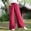 Etniska kläder 2023 Summer Spinning Cotton Linen Pants Chinese Traditionell stil Bottoms Vintage Zen Trousers Casual Wide Ben for Women