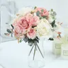 Faux bloemen groene hydrangea rozen kunstmatige bloemen voor thuisbasisdecoraties hoogwaardige herfstbouquet mousse piete nepbloem 230428