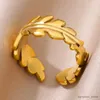 Bandringe Exquisite Hohlblätter Offene Ringe für Frauen Edelstahl Gold Farbe Blattring 2023 Trend Hochzeit Schmuck Geschenke R231130