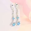 Dangle Earrings Chic Clover Sea Blue Crystal Topaz Diamonds Gemstones Drop For Women 14k White Gold Silver Color Dress Trendy Jewelry