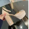 women designer shoes Crystal buckle decorate Round toe Platform sandals Pumps Patent leather chunky block high heels Ankle plaque strap heeled Dress shoes