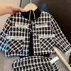 Lady style Ragazze plaid di lana set di vestiti per bambini nero bianco reticolo monopetto outwear gonne a pieghe 2 pezzi bambini abiti da principessa S0914