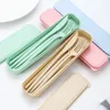 食器セット5pcs/set cutlery tablewareスプーンフォーク箸安全な小麦のストロー箱旅行用携帯用キッチンアクセサリ