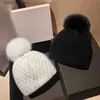 Beanie / Skull Caps Chapéu Inverno Mulheres Angora Knit Beanie Real Fur Pompom Outono Quente Acessório de Esqui para Esportes ao Ar Livre Q231130