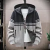 Vestes pour hommes Casual Man Knit Zip Up Polaire Veste à capuche Cardigan Hiver Chaud Rayé Tops Streetwear Manteau d'extérieur Vêtements pour hommes