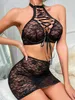 Sexy conjunto sexy maduro halter cruz cinta envoltório hip saia conjunto de roupa interior 231130