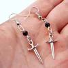 Dangle Earrings Sword Cross For Women Punk Gothic Silver Color Black Crystal Drop Ear Rings Simple Goth Accessories Jewelry Gift VGE171