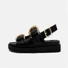 Sandals Brand Designer Women Platform Gold Buckle Roman Shoes Summer Metal Circle Gladiator Sandalias Mujer Muffins Slides