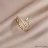 Anelli a fascia Placcatura in oro reale Zircone Anello geometrico semplice Anello regolabile con apertura per il lavoro quotidiano da donna elegante R231130