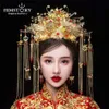 HIMSTORY Klassische chinesische Hochzeit Phoenix Königin Krone Krone Bräute Gold Haarschmuck Zubehör Quaste Hochzeit Hairwear H0827299q