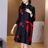 Casual Dresses High End Middle Am ages Summer Autumn Fashion Cardigan Print Age-Reducing Plus Size Women's Shirt Mini Dress Trench Coat