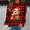 Kvinnors tröjor Autumn Winter Women's Vintage Elegant tröja Rund Neck mode Casual Pullover Christmas Long Sleeve Animal Printed T-shirt 231130
