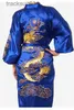 Mäns Robes Navy Blue Traditionella kinesiska mäns satin Silk Robe Embroidery Dragon Kimono Bath Gown Nightwear S M L XL XXL XXXL MR024 L231130