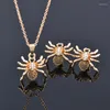 Ketting oorbellen set kioozol punk stijl goud zilveren kleur spin hanger micro ingelegde cz voor vrouwen insect vintage 014 ko2