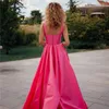 Vestidos de festa 2023 rosa romântico A linha de noite de pescoço de pescoço de noite com alto acetin cetim Arábia Saudita tiras