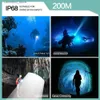 Tochas IPX8 À Prova D 'Água Mergulho Luz 200 Metros L2 Underwater LED Lanterna Mergulho Lanterna Tocha Lâmpada por 18650 Com Corda de Mão Q231130