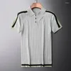 T-shirt da uomo T-shirt Luxury Trend Contrasto colore Risvolto Polo in maglia di seta ghiaccio Estate T-shirt coreana slim a maniche corte di fascia alta da uomo