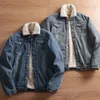 Herenjassen Retro Lam Kasjmier Denim Katoenen Jas Winter Pluche Fleece Dikker Warme Jeansjas Man