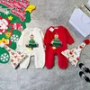 M Christmas plush jumpsuit Luxury Newborn Onesies Bodysuit Long Sleeved Cotton Jumpsuit New Born Baby winter Romper Print Kids Clothes CSD2311302-18