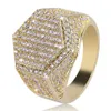 18K Goud Wit Goud Iced Out CZ Zirkoon Pentagon Ring Band Heren Hip Hop Trouwring Volledige Diamond Rapper sieraden Geschenken voor Mannen Wh271f